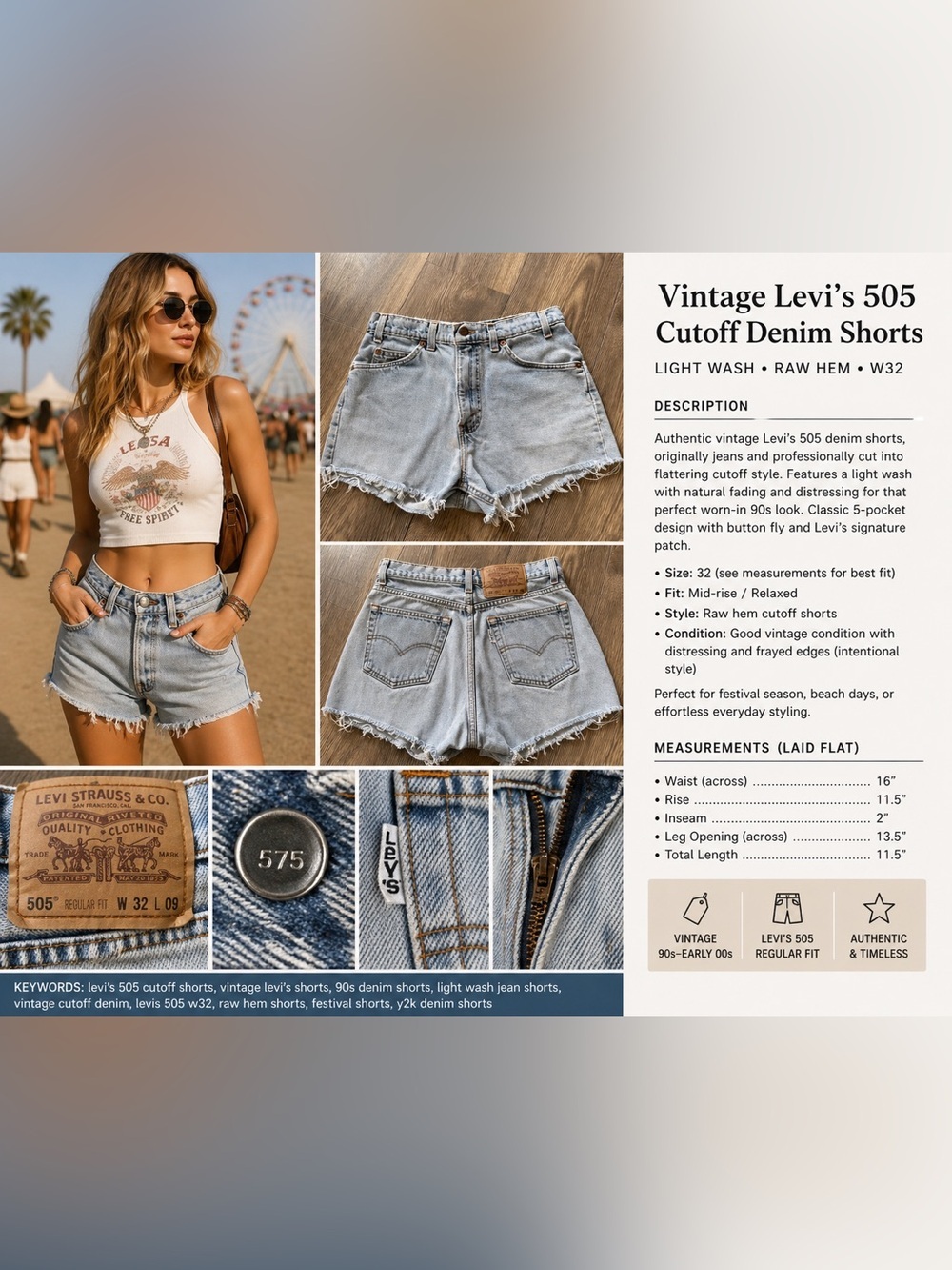 Levi’s vintage cut off denim shorts I. The perfect blue color - Picture 2 of 16